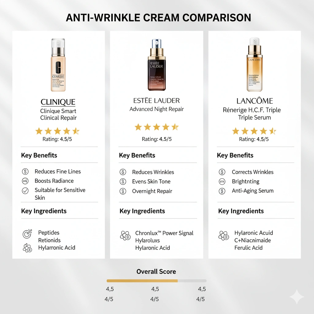 مقایسه کرم ضدچروک کلینیک با رقبا مانند استی‌لادر و لانکوم