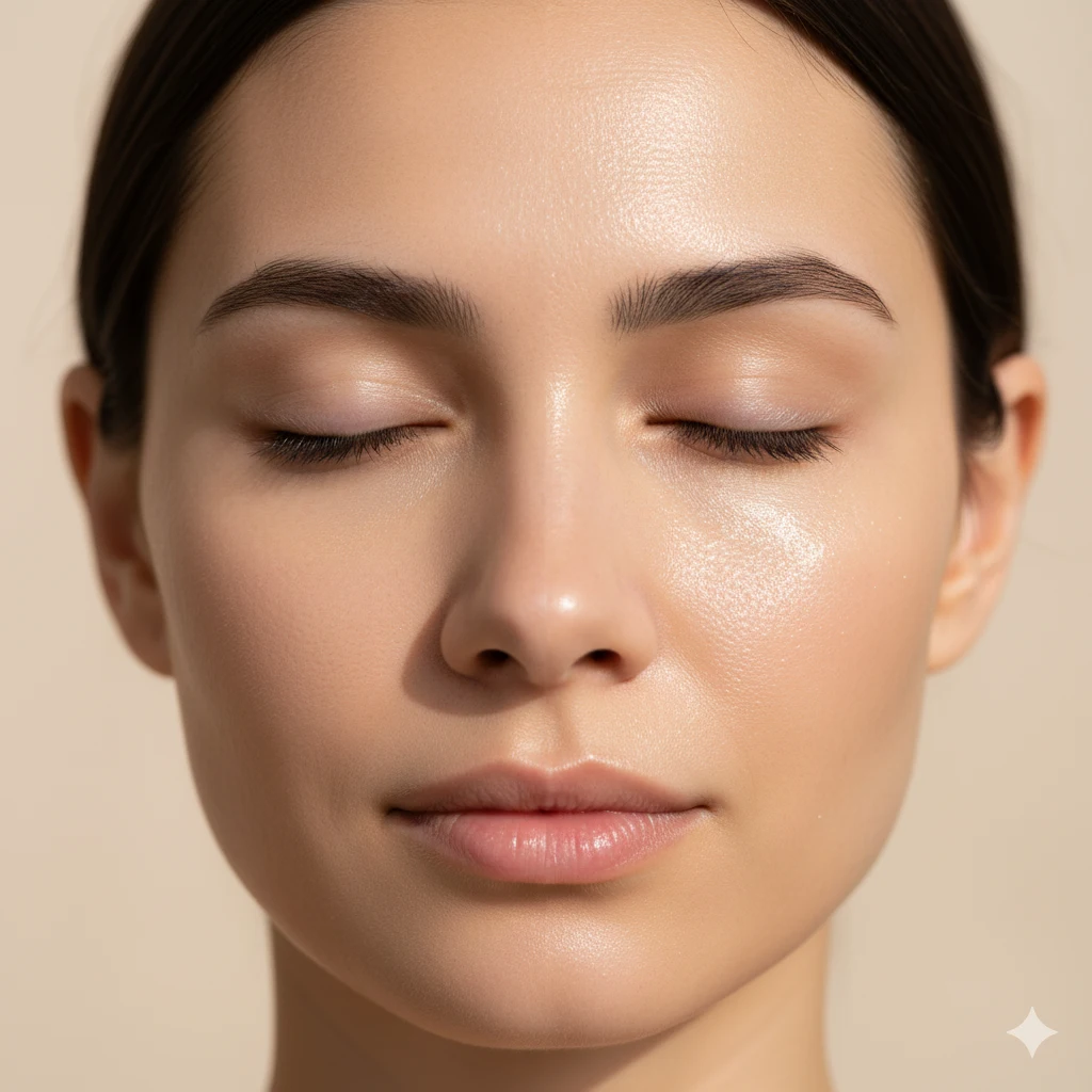 «نمایش دو نیمه پوست صورت؛ یک سمت با تاثیر سرم و یک سمت با تاثیر کرم برای نشان دادن تفاوت عملکرد و انتخاب بهتر بین سرم و کرم»